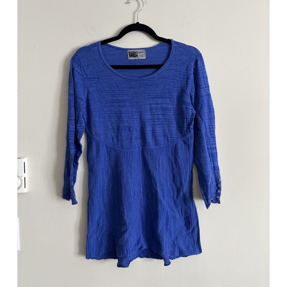 Habitat Womens Small Tunic‎ Top 3/4 Sleeve Stretchy Blue Coastal Casual Boho